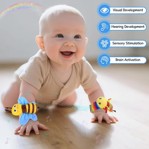 Vista 8 de Juguetes para bebés de 0 a 6 meses - Sonajeros de muñeca y calcetines con sonajero para pies y localizador de pies para bebés recién nacidos, niños