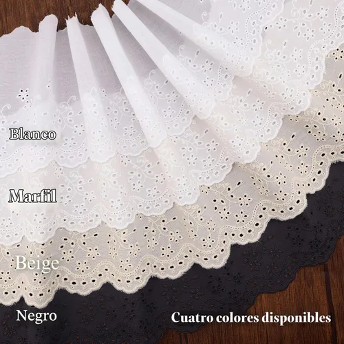 Vista 6 de Bordado con ojales de encaje de algodón beige vintage para costura, ropa, delantal (5.5 pulgadas/5.5 in 3 yardas)