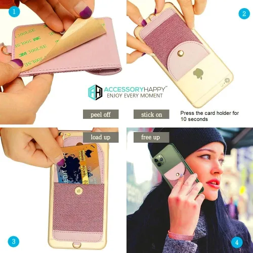 Vista 2 de Funda universal 2 en 1 con cordón y adhesivo para tarjeta de crédito, correa para el cuello para teléfono celular, correa adhesiva en el bolsillo