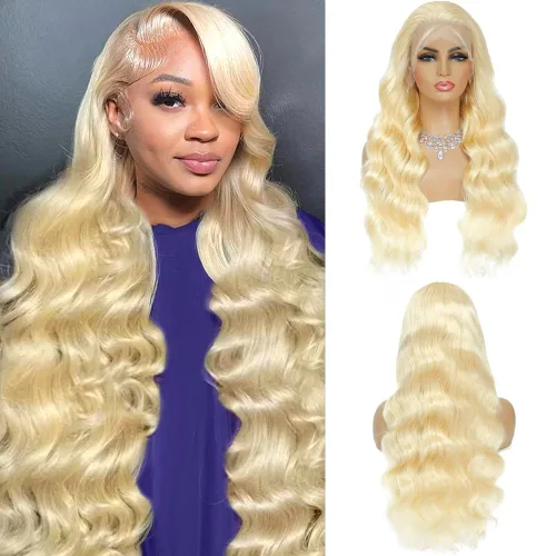 Vista 12 de Pelucas de cabello humano con encaje frontal 613 de 22 pulgadas, cabello humano prearrancado, rubio ondulado, encaje frontal, densidad 210, 613, 13