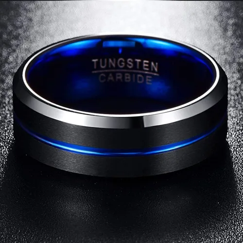 Vista 3 de NUNCAD - Anillo de tungsteno de 532, 1564, 516, 2564 pulgadas, para hombres y mujeres, color negro, azul, dorado, oro rosa, plata y bordes