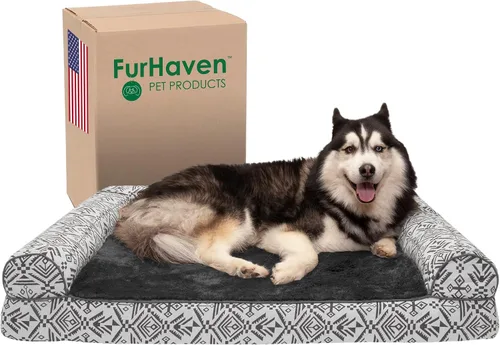 Vista 60 de Furhaven Cama para perro de espuma viscoelástica para perros medianos y pequeños con cojines extraíbles y funda lavable, para perros de hasta 35