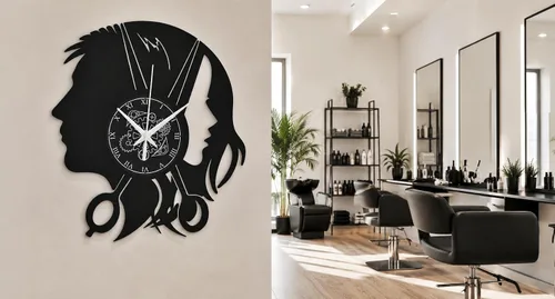 Vista 2 de Reloj de pared Disco Vinilo Peluquería Hombre Mujer Barbería, Vintage Hecho a Mano