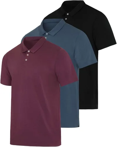 Vista 11 de Real Essentials 3 Pack: Polo de manga corta de jersey de algodón transpirable de secado rápido para hombre casual