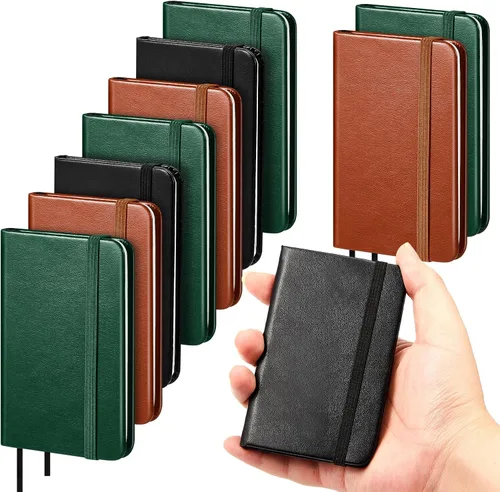 Vista 14 de Qeeenar Paquete de 10 cuadernos de bolsillo de cuero de tapa dura, mini diarios rayados de 4 x 2.5 pulgadas, diseño de hojas doradas, 50 hojas