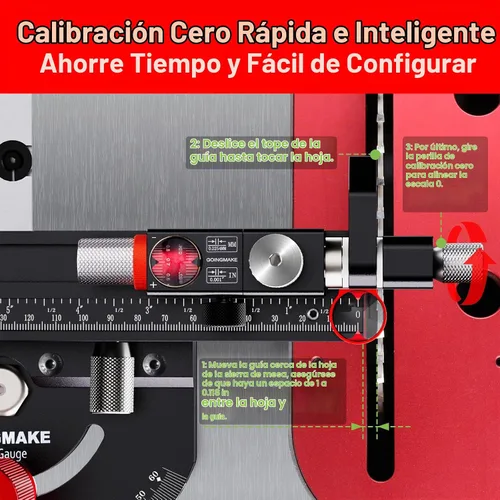 Vista 2 de GOINGMAKE Calibre de inglete para sierra de mesa con parada de volteo microajustable y valla extensible y parada de ángulo rápido para sierra