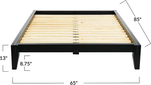 Vista 2 de Main + Mesa Yume - Cama moderna de plataforma de madera maciza con carpintería japonesa, acabado negro, tamaño Queen