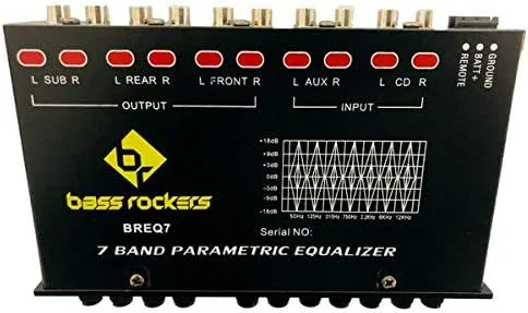 Vista 8 de Bass Rockers BREQ7 7 bandas ecualizador paramétrico para audio de coche estéreo amplificador sub alto nivel altavoz entrada alta potencia delantera