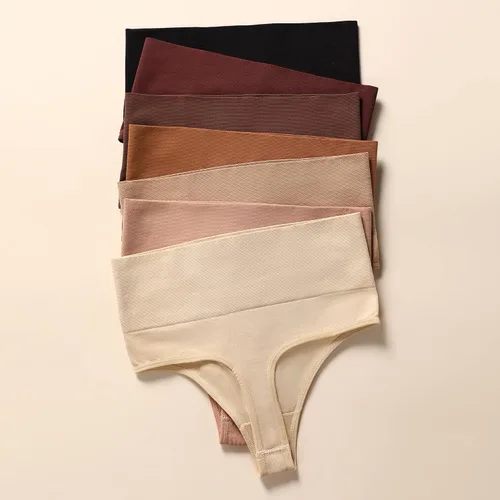 Vista 5 de SHARICCA Tangas de cintura alta para mujer, sin costuras, invisibles, paquete múltiple