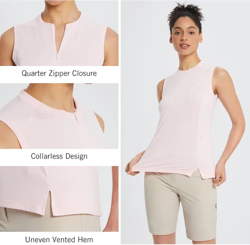 Vista 5 de BALEAF Camisa de golf sin mangas para mujer bolsillo lateral con cremallera de un cuarto ligera de secado rápido sin cuello sin mangas tenis