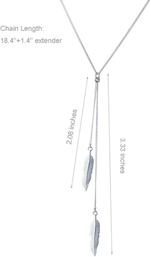 Vista 6 de SA SILVERAGE. Collar con dije de dos plumas, de plata de ley, 18.4 pulgadas + 1.4 pulgadas extensor.