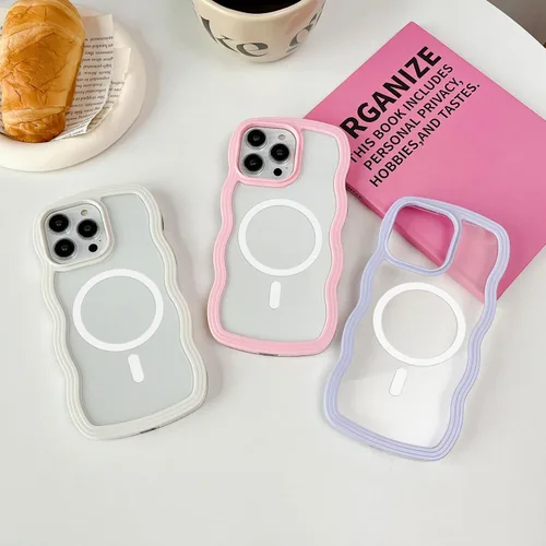 Vista 2 de XIZYO Funda magnética para iPhone 13 Pro, marco ondulado estético de ondas rizadas, transparente y lindo para mujeres y niñas