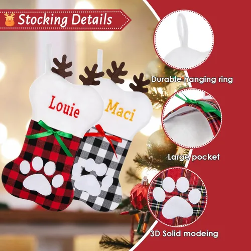 Vista 3 de Calcetines personalizados para mascotas Ulico, calcetines de Navidad personalizados para perros y gatos, calcetines de Navidad grandes bordados