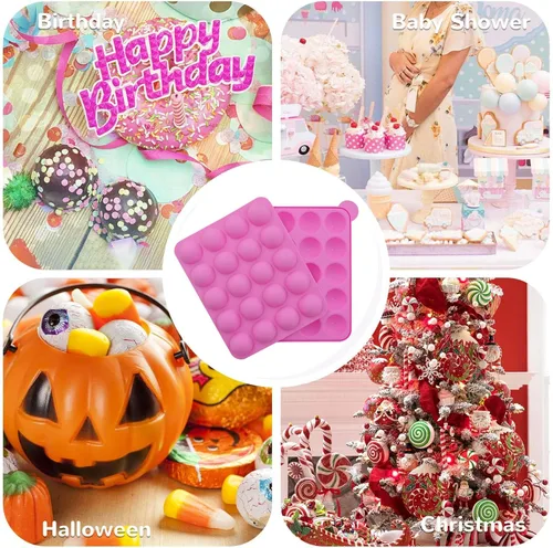 Vista 7 de Molde de silicona para tartas + 120 palitos, molde de Pascua sin BPA para hornear para dulces, chocolate, piruletas, postres, magdalenas, cocción