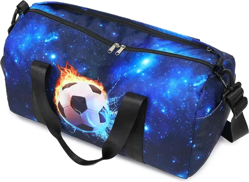 Vista 9 de CAMTOP Bolsa de viaje para mujeres y niñas, bolsa de mano deportiva para gimnasio y fin de semana, B-Fútbol, Bolsa de lona de fútbol infantil