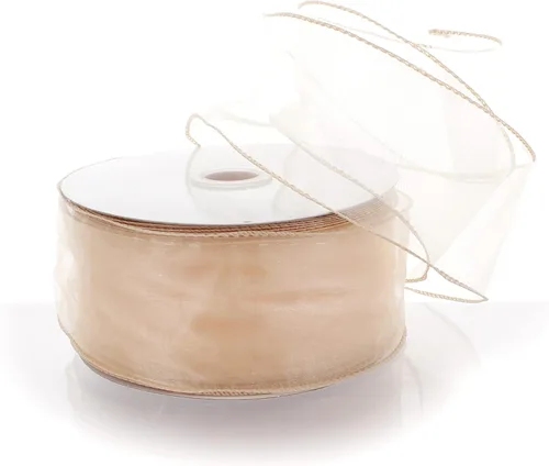Vista 32 de Cinta de organza transparente con alambre de 2.5 pulgadas, color plateado de 10 yardas