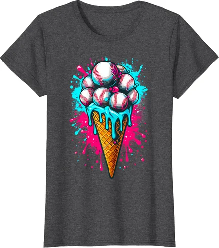 Vista 5 de Camiseta de béisbol de acuarela de helado de béisbol