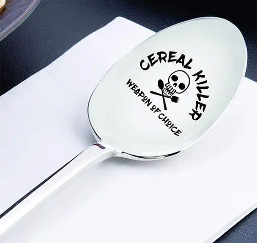 Vista 2 de Cuchara grabada para asesinos de cereales para niños, hombres y mujeres, regalo divertido para los amantes de los cereales para mamá, papá, niños
