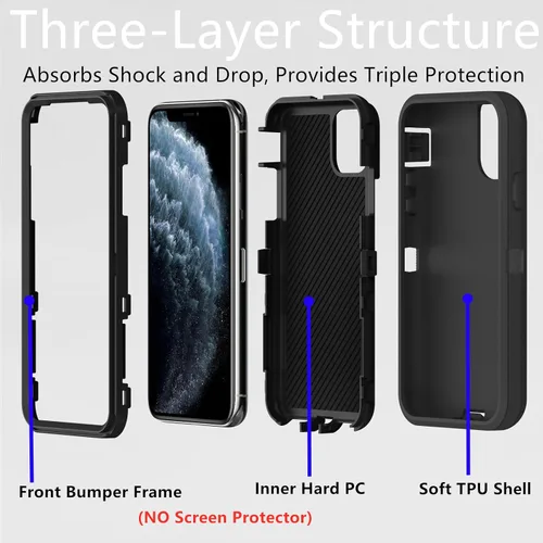 Vista 2 de Funda protectora resistente para iPhone 11 Pro Max, a prueba de polvo, a prueba de golpes, protección contra caídas, 3 en 1, funda resistente