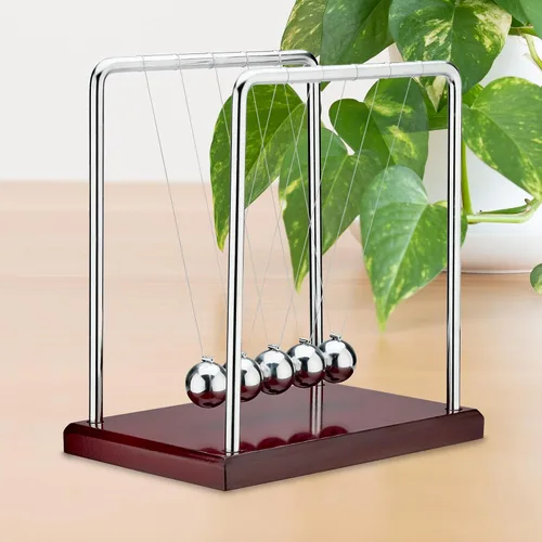 Vista 9 de Newton's Cradle - Bolas de equilibrio de 5 cuentas de juguete de escritorio, base de madera marrón, decoración de oficina, divertido juguete