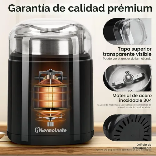 Vista 3 de Hermolante Molinillo de especias para hierbas, molinillo de hierbas de 200 W con hoja de acero inoxidable y cepillo de limpieza, molinillo eléctrico