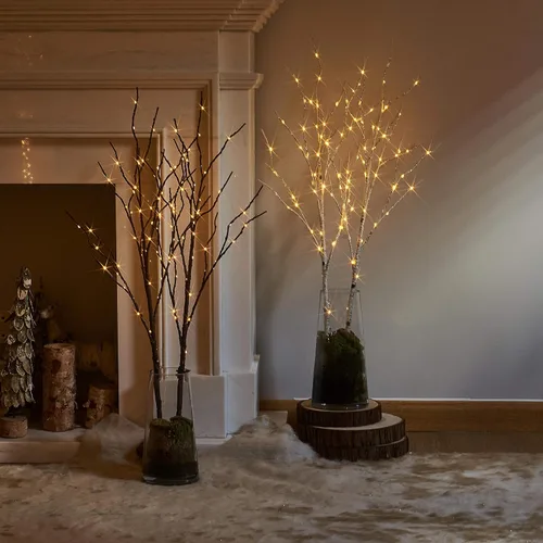 Vista 9 de Hairui Ramas de abedul iluminadas que funcionan con pilas, con 8 funciones, 100 luces multicolor y blancas cálidas, ramas preiluminadas