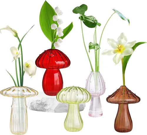 Vista 8 de 4 jarrones de vidrio con forma de hongo, macetas hidropónicas transparentes, plantas de flores para centro de mesa decorativo, decoración de mesa, 4