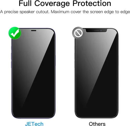 Vista 4 de JETech Protector de pantalla de cobertura completa de privacidad para iPhone 12 Pro Max de 6.7 pulgadas, película de vidrio templado antiespía