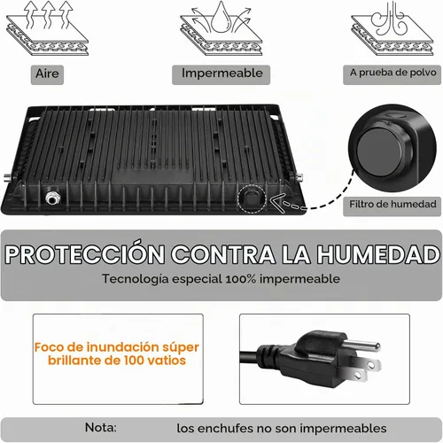 Vista 6 de YANYCN Pack de 3 luces LED de 100 W para exterior, luces de seguridad superbrillantes de 11600 lm con enchufe, luces de inundación IP66 impermeables