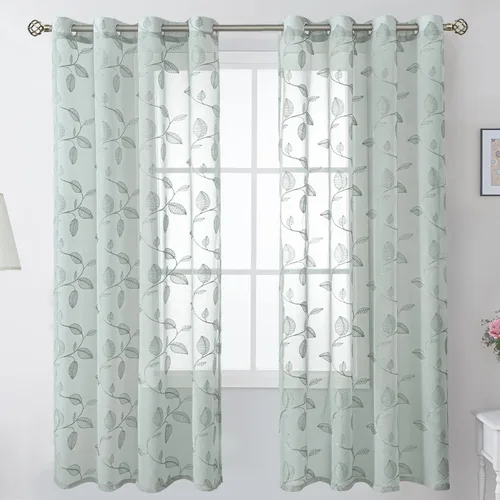 Vista 13 de BGment - Cortinas traslúcidas blancas de 84 pulgadas de largo, 2 paneles - Cortinas semitraslúcidas bordadas con patrón de hojas, cortinas con Hoja