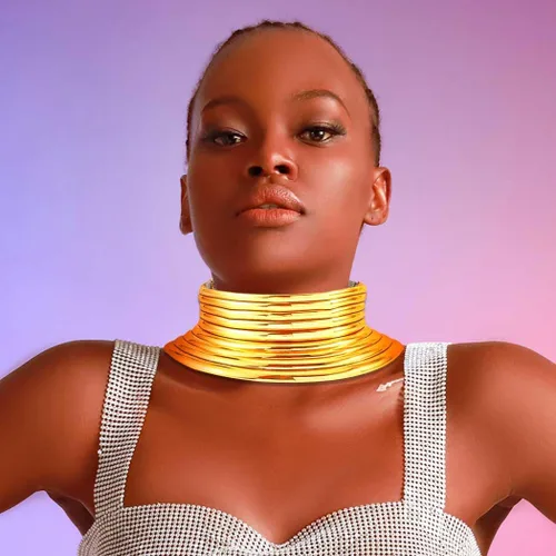 Vista 6 de Fstrend Gargantilla nacional africana de cuero dorado grueso punk collar gótico para mujer