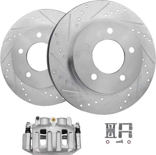 Vista 86 de Detroit Axle - Rotores de freno delanteros perforados y ranurados + repuesto de pinza de freno lateral del conductor para Honda Odyssey Acura MDX