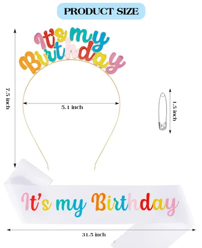 Vista 6 de Corona de cumpleaños para niñas, lindo juego de banda y tiara para mujer, decoración de diadema para regalos