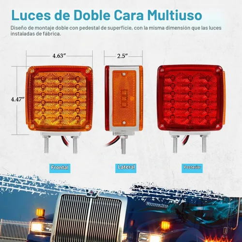 Vista 7 de Partsam, luces ledes para camión o remolque, cuadradas, de doble cara, ámbar/rojo (2 paquetes, 39 unidades), para Peterbilt, Freightliner, Kenworth