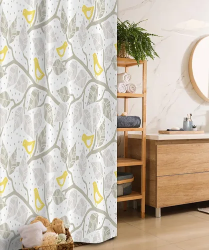 Vista 15 de Ambesonne Decor Collection, juego de cortina con ganchos para regadera Amarillo y marrón