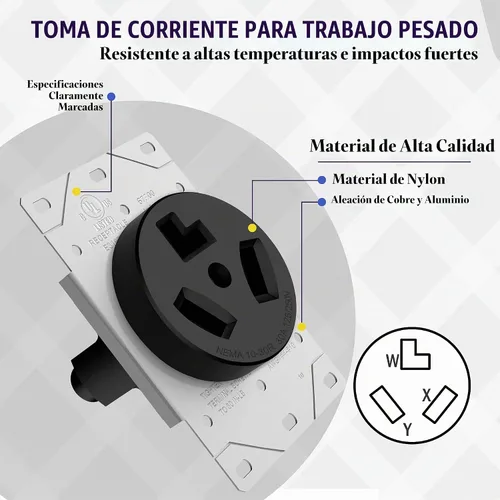 Vista 6 de ENERLITES Toma de secadora 30A, NEMA 10-30R, 125/250V, negro con placa