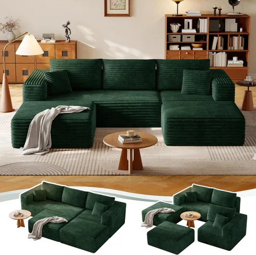 Vista 18 de Sofá Seccional Modular de 108.2" con Asiento Profundo, Sofá de Pana en Forma de L sin Estructura, Comodidad Moderna, Sofá Nube de Gran