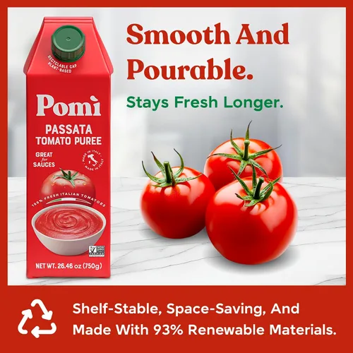 Vista 8 de Pomì Tomato Passata 26.46 onzas (paquete de 6) – Hecho en Italia – Puré de tomate cremoso y aterciopelado con toque de sal, sin aditivos ni