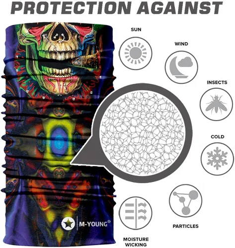 Vista 2 de Máscara de calavera, pañuelo para el cuello, gorro, bufanda mágica, diadema para protección de polvo, sol y viento