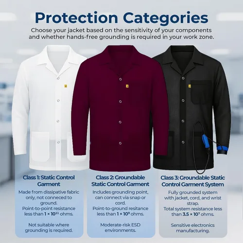 Vista 4 de ESD Jacket with Snap Cuff - Level 3 Certified Anti-Static Smock - Lightweight Protective Workwear for Electronics & Labs