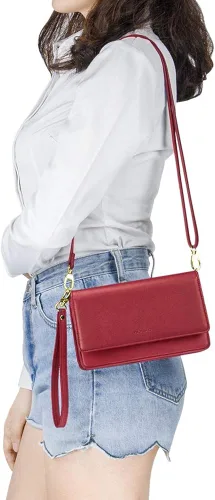 Vista 7 de nuoku Bolso bandolera pequeño para mujer con ranuras para tarjetas RFID 2 correas máximo 65 pulgadas