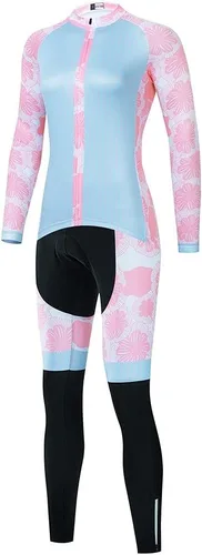 Vista 6 de Conjunto de ropa de ciclismo para mujer, camisa de manga larga, camiseta de ciclismo con gel 20D acolchado