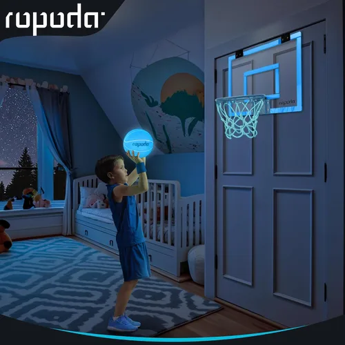 Vista 3 de ropoda Mini aro de baloncesto - Brilla en la oscuridad, aro de baloncesto sobre la puerta para interiores, tablero de baloncesto