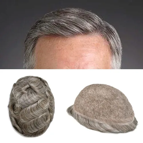 Vista 62 de Completo suizo encaje tupé para hombres pieza de pelo real sistema de reemplazo de cabello humano para hombres Toupee Hairpieces para hombres 7x9