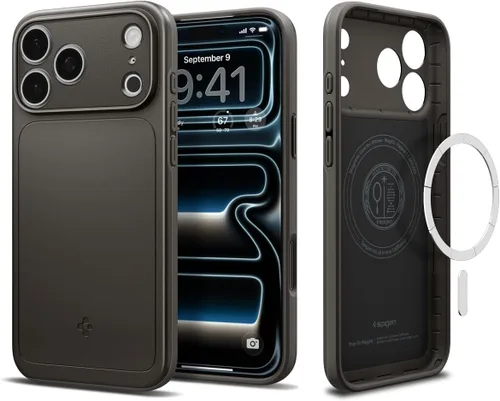 Vista 21 de Spigen Thin Fit MagFit Funda diseñada para iPhone 16 [Carcasa rígida] [Protección de grado militar] Compatible con MagSafe - Negro