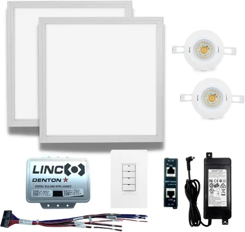 Vista 9 de PoE Texas PoE - Kit de luz inteligente con iluminación empotrada, kit de habitación individual preprogramada, luz LED de panel plano dual de 2 x 2