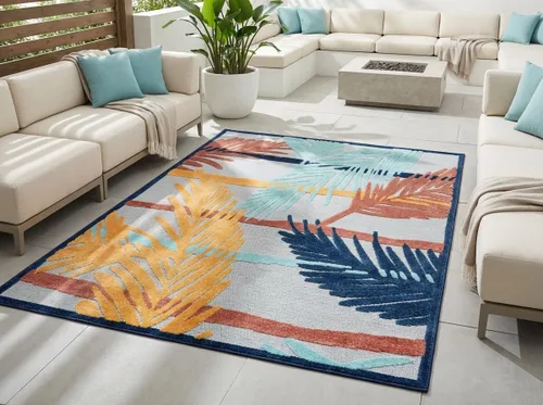 Vista 16 de Unique Loom Belize Outdoor Collection - Alfombra rectangular de 2 x 3 pies 1 pulgada, color carbón y azul claro