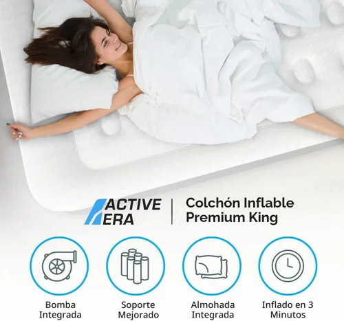 Vista 2 de Active Era Colchón de aire tamaño King con bomba elevada incorporada, colchón inflable elevado de alta calidad con almohada elevada, resistente a