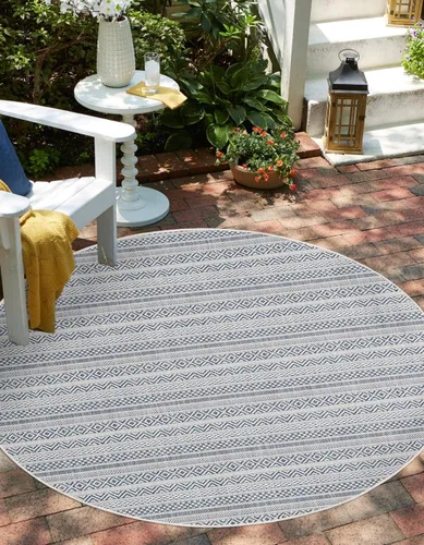Vista 12 de Unique Loom Outdoor Striped Collection Alfombra de área - Maia (2' 2" x 3' 1" Rectángulo, Beige/Marfil)