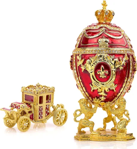 Vista 9 de Réplica decorativa de huevo de Pascua ruso extra grande de 6.6 pulgadas, pintada a mano, caja de joyería y baratijas para la mejor decoración